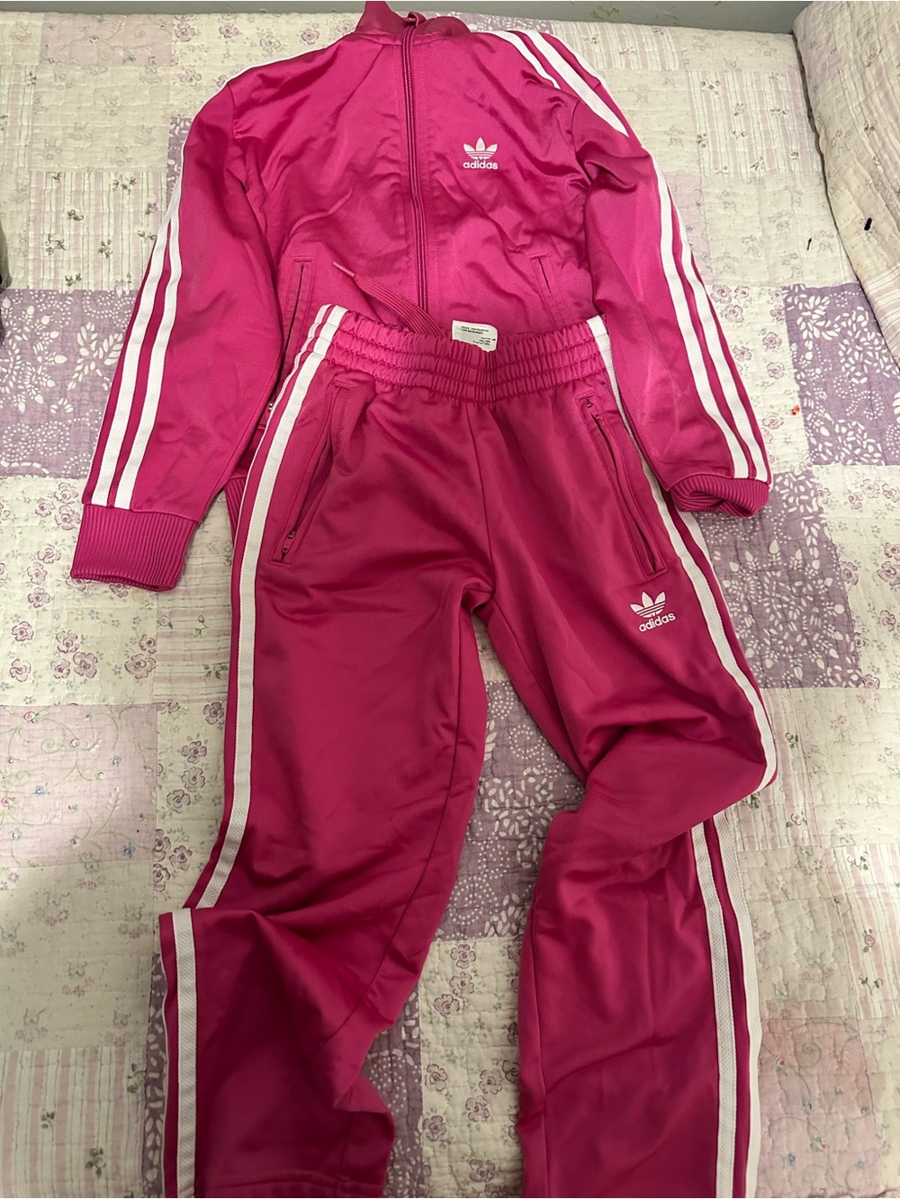 adidas Bright Pink Kids Track Pants with White 3-Stripes